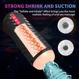 Supplier cutaway of the Automatic Male Masturbator showing the textured inner sleeve and suction diagrams