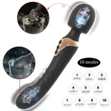 Supplier Dual Head Vibrator illustration with motor cutaways, ten numbered mode symbols and water-splash insets
