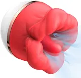 Supplier close-up illustration of the red rose-shaped opening with a central tongue-shaped tip and blue suction arrows