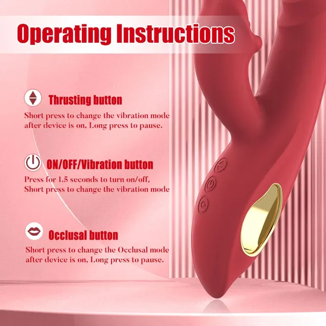 Supplier control guide for the Red Lips Thrusting Vibrator naming the thrusting, ON/OFF/vibration and occlusal buttons