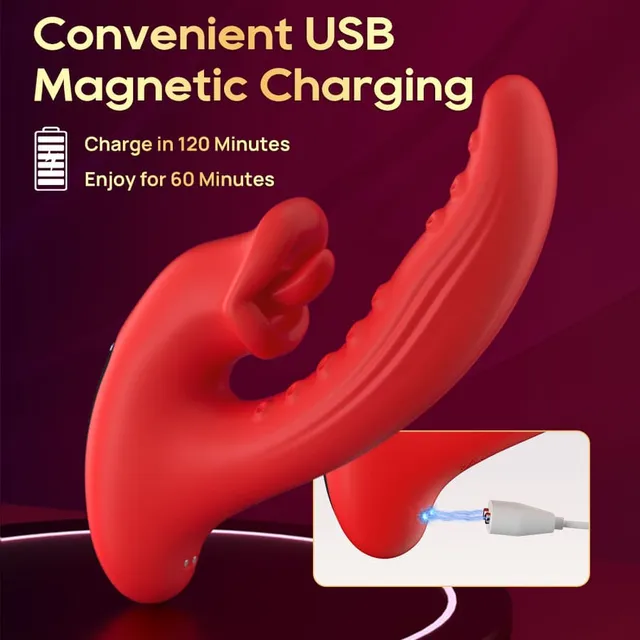 Dual Tongue Thrill supplier magnetic charging diagram labelled 120 minutes charging and 60 minutes of use