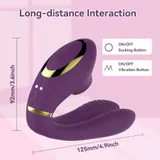 Supplier size and button diagram of the purple vibrator, labelled 92 mm high and 125 mm long, with separate function buttons