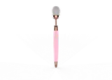Pink Cosmetic Pen makeup brush vibrator standing upright, showing the brush head, rose-gold accents and oval button