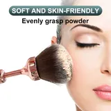 Cosmetic Pen brush head applying loose powder to a model's cheek in a supplier makeup illustration
